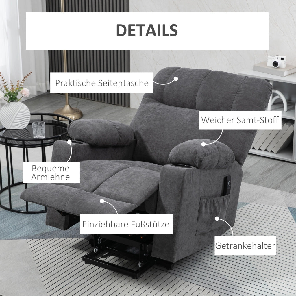 POLTRONA Relax elettrica alzapersona reclinabile massaggio e calore grigio scuro