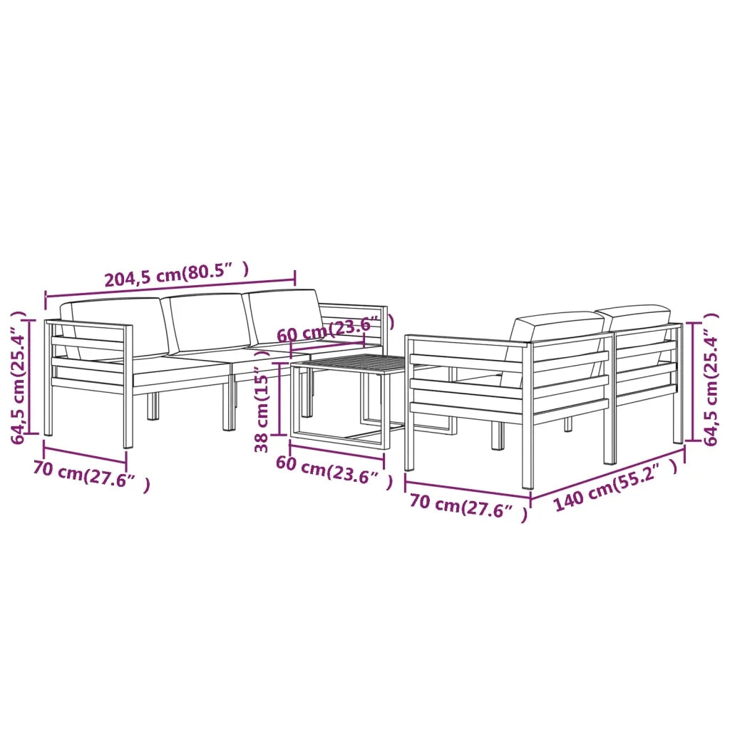 Set Divani da Giardino 6 pz con Cuscini in Alluminio Antracite cod mxl 38712