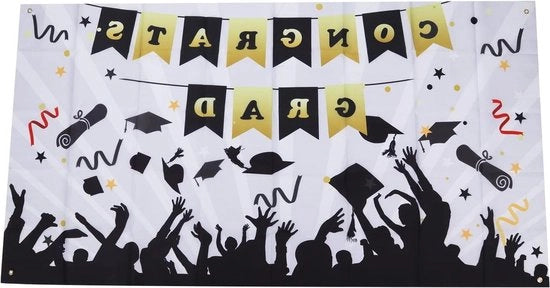Banner di Congratulazioni in Grande Formatto - Nero Oro - Interno Esterno - Ballooni di Congratulazioni Grandi - Accessori di Festa con 4 Orecchini in Metallo - 2022