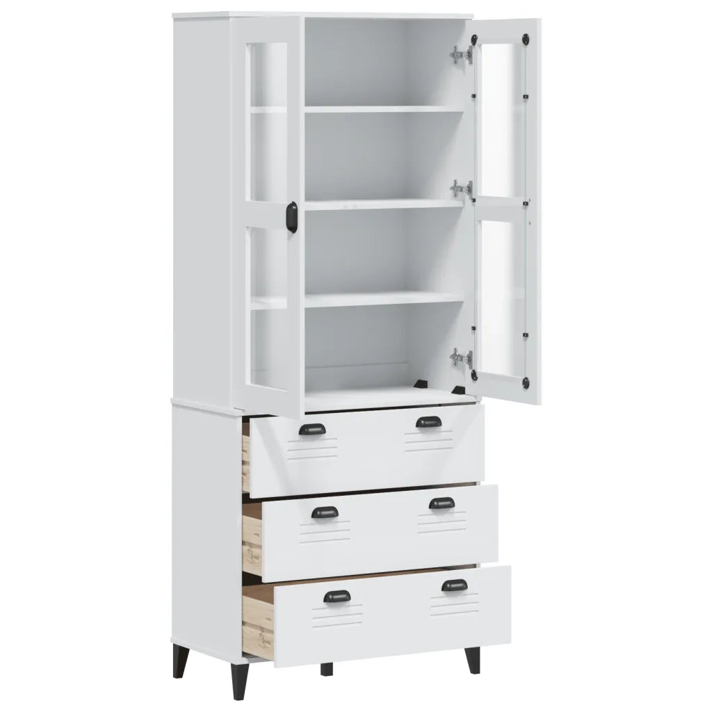 Credenza VIKEN Bianca 80x40x190 cm in Legno Massello di Pino 3207150