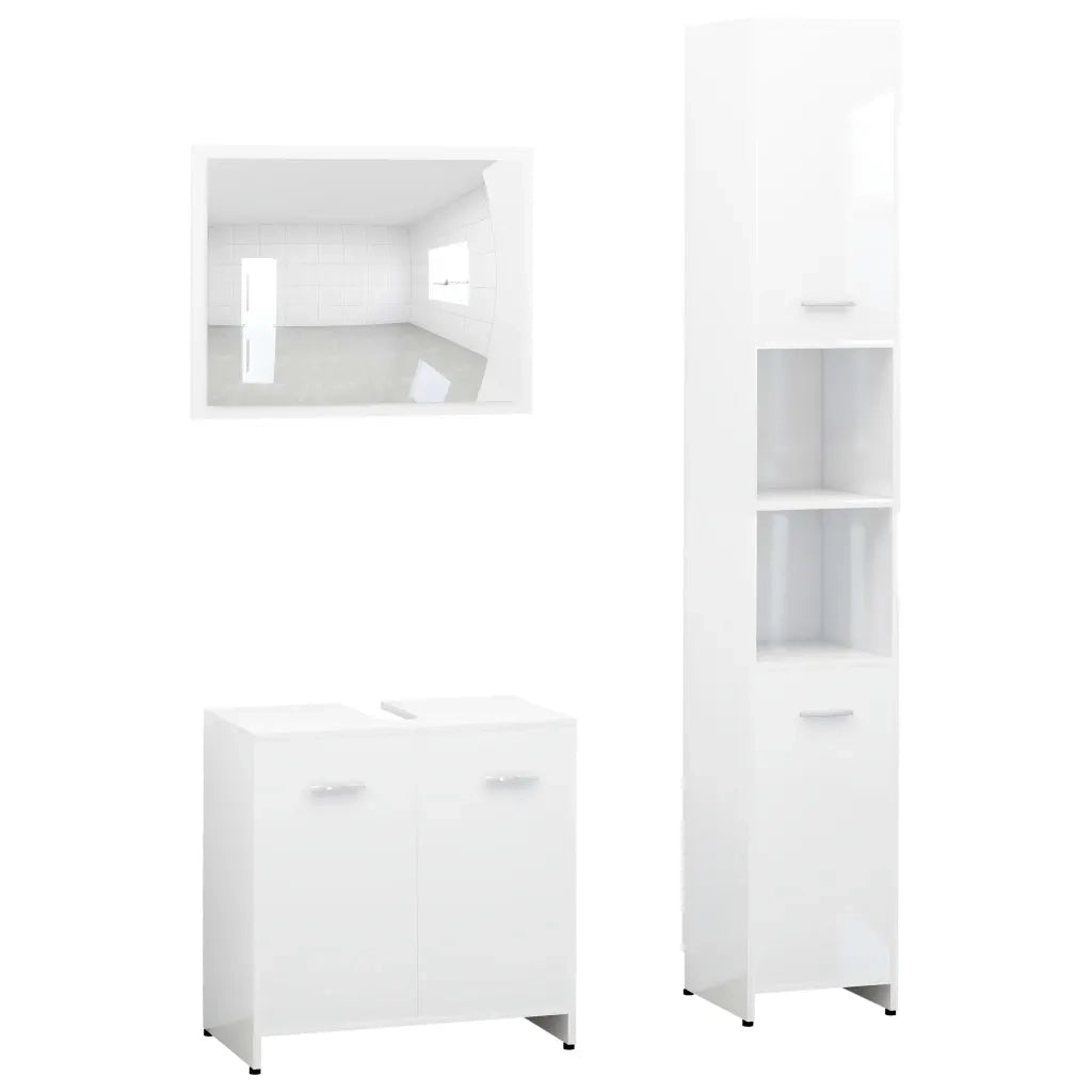 Set Mobili da Bagno | Armadio da bagno 3 pz Bianco in Truciolato