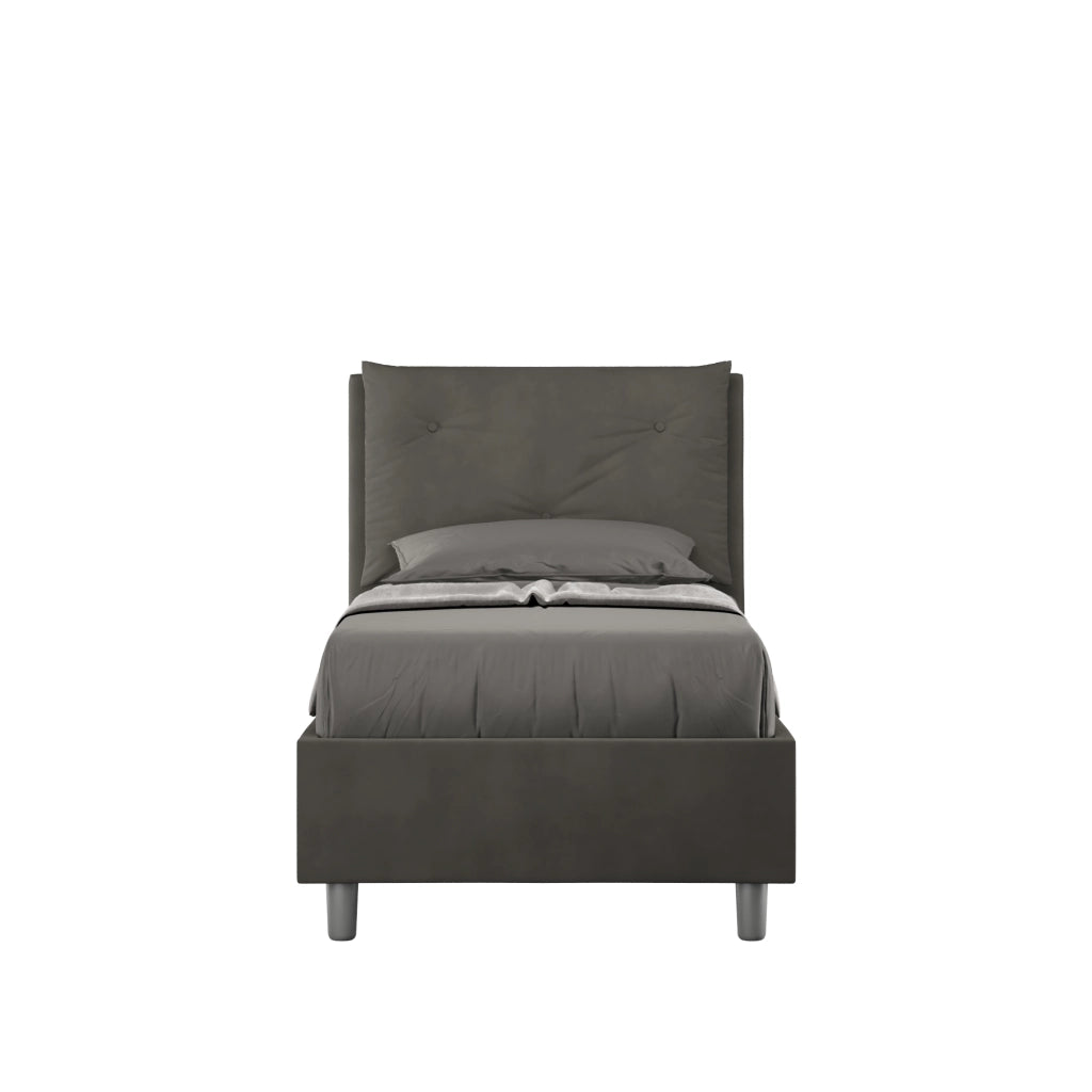 BS COM Letto singolo contenitore imbottito 90x210 microfibra grigio