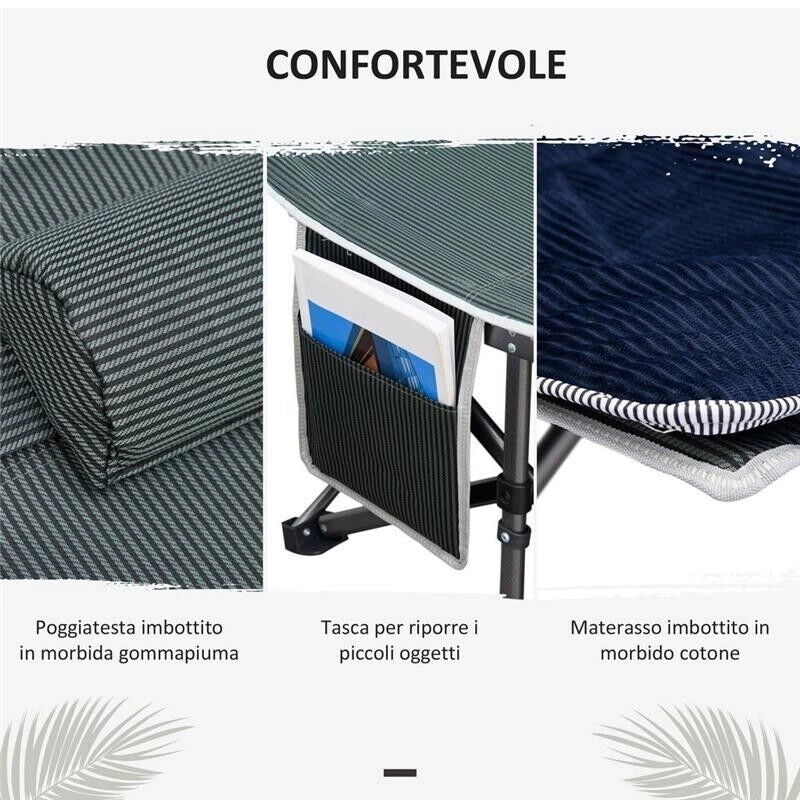 LETTINO PIEGHEVOLE DA CAMPEGGIO PER ADULTI CON CUSCINO188 X 64.5 X 53 CM BLU