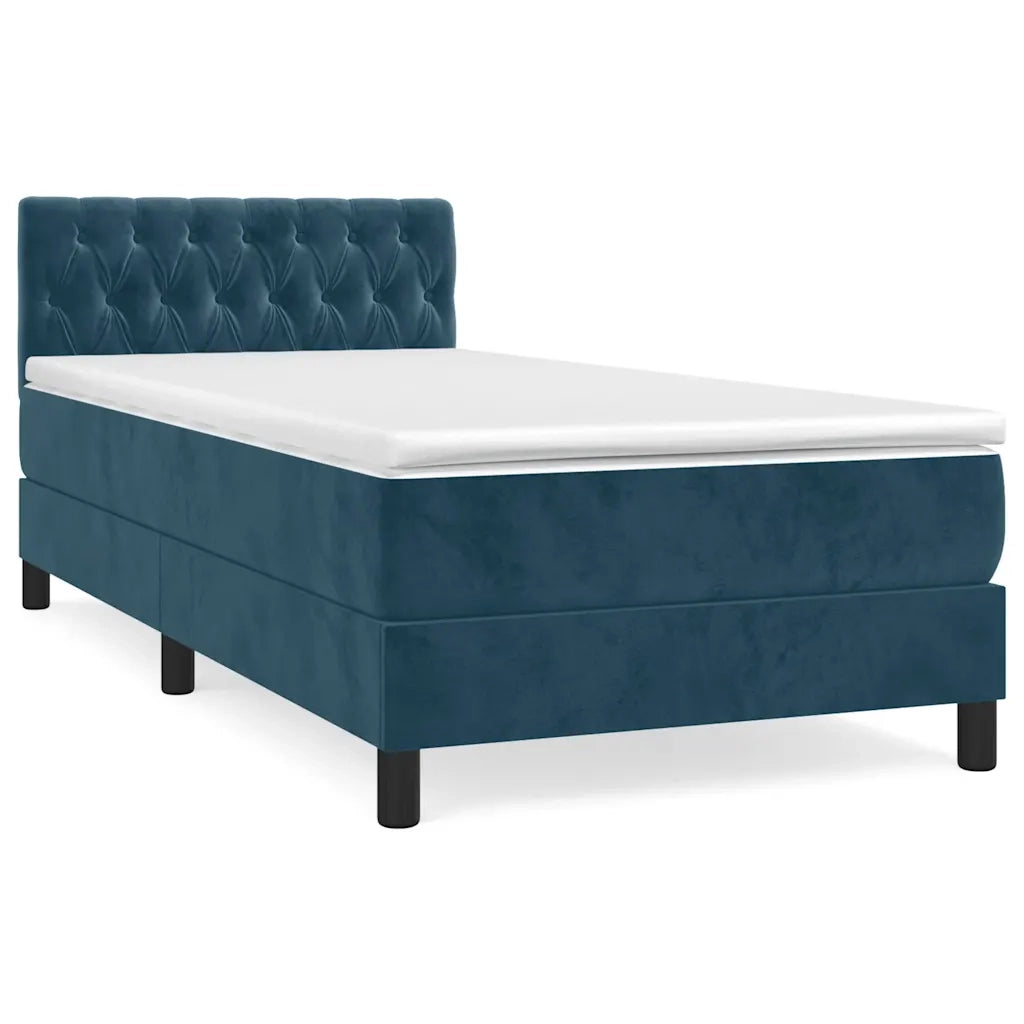 Giroletto a Molle con Materasso-Struttura Letto Blu Scuro 90x190 cm in Velluto 553484