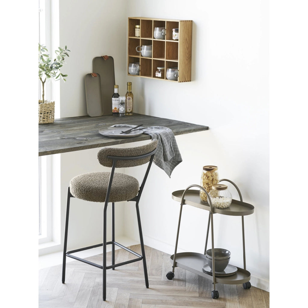 Badalona - Sgabello counter in bouclé marrone con gambe nere 39x46x90 cm