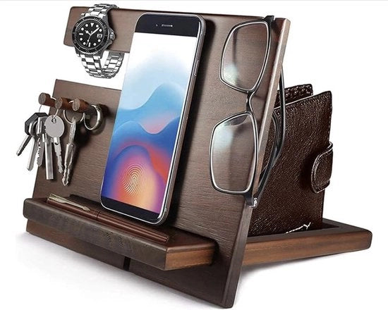 Organizzatore per la notte per uomini Regali per uomo Regali per papà Regali per lui Cassetta per oggetti per uomini Docking station in legno per uomini Organizzatore per portafoglio orologio Regali per papà Accessori per uomo