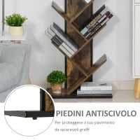 Libreria ad Albero in Legno, Scaffale Salvaspazio a Colonna con 10 Ripiani in Stile Industriale, 50x28x142cm