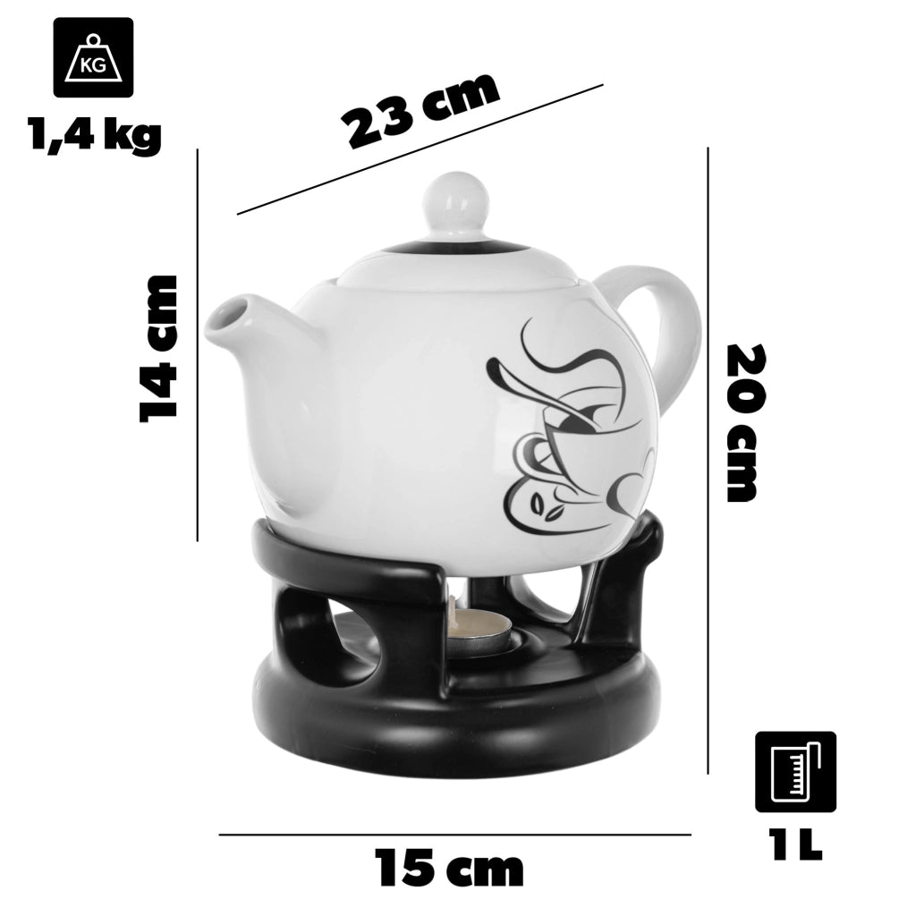 Teiera KADAX con scaldavivande, 1 litro, in ceramica, ideale come regalo.