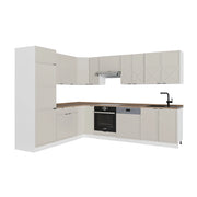 Cucina angolare completa Fame-Line GrigioBeige/Bianco 287 x 60 cm, PL Rovere Vicco