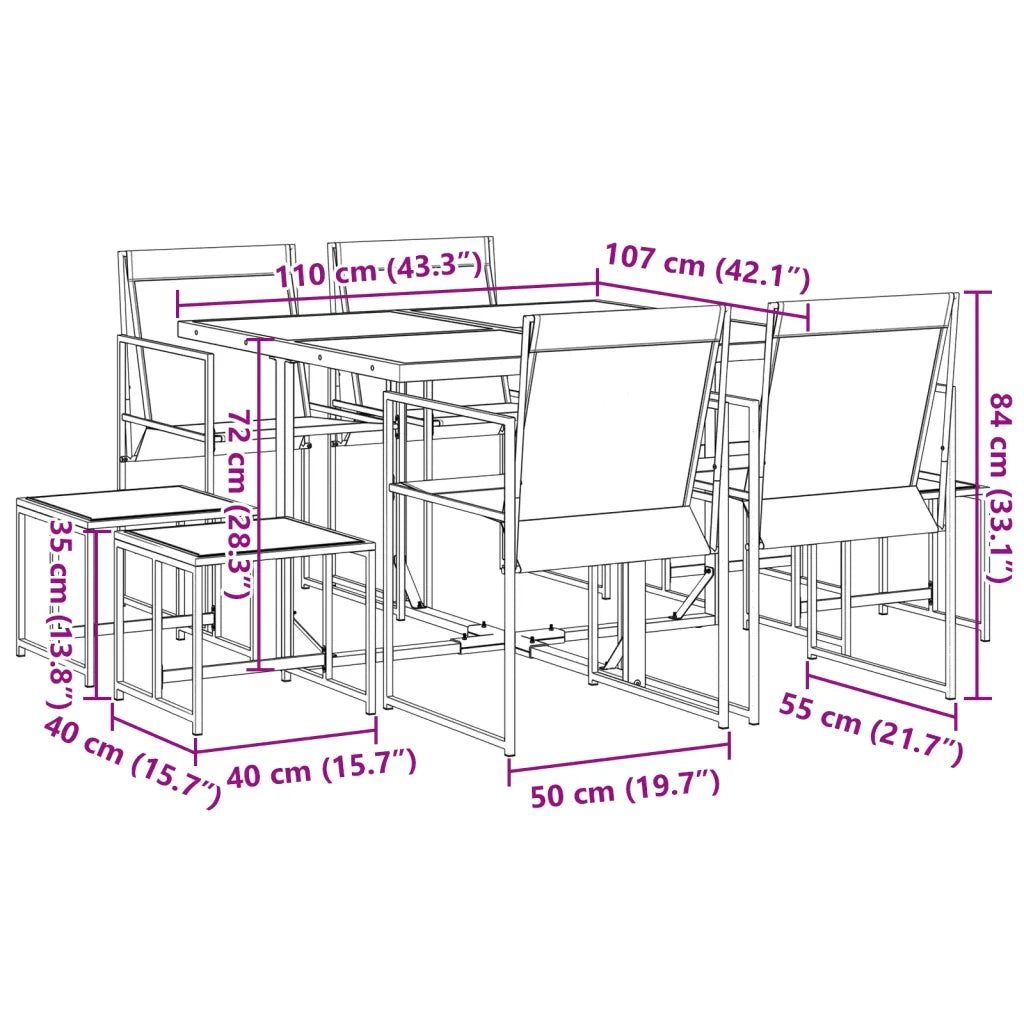 Set da Pranzo da Giardino 9 pz Nero in Textilene 3295128