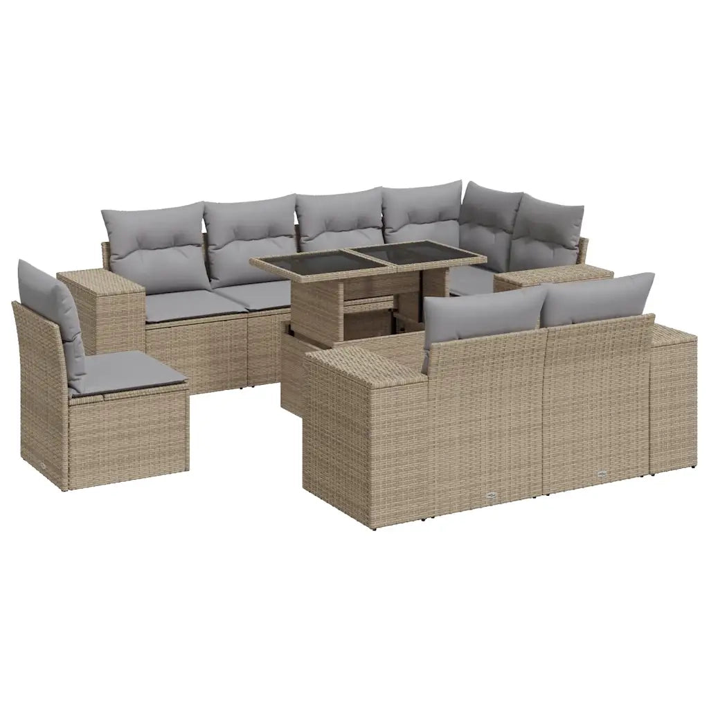 Set Divano da Giardino 9 pz con Cuscini Beige in Polyrattan 3326820