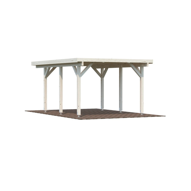 Carport singolo in legno lamellare 11,7 m² con tetto in perline 19 mm per auto da giardino 360x510 cm - Esterni da Vivere