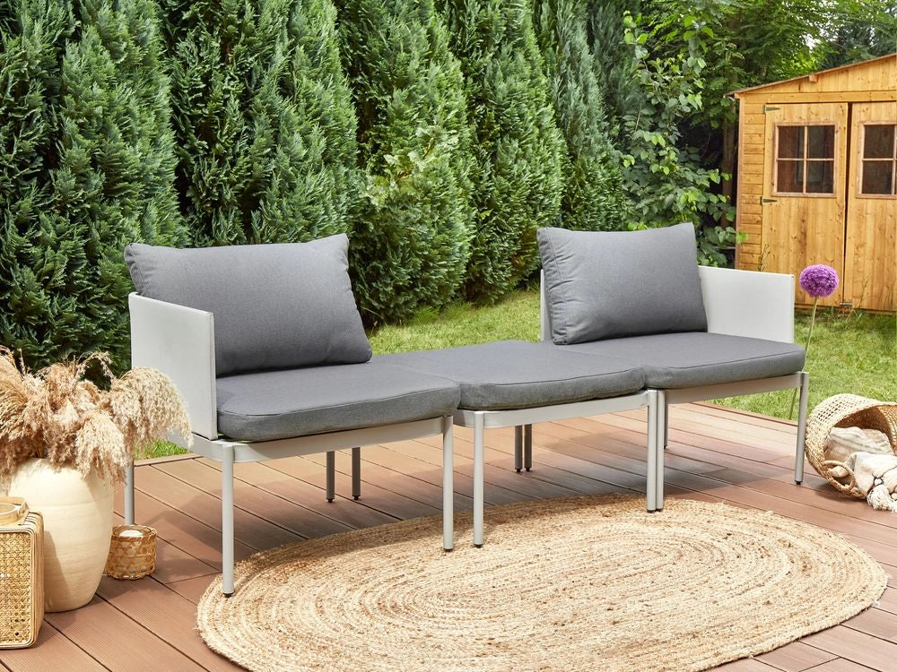Set soggiorno giardino 2 posti in metallo robusto color grigio chiaro bianco esterno