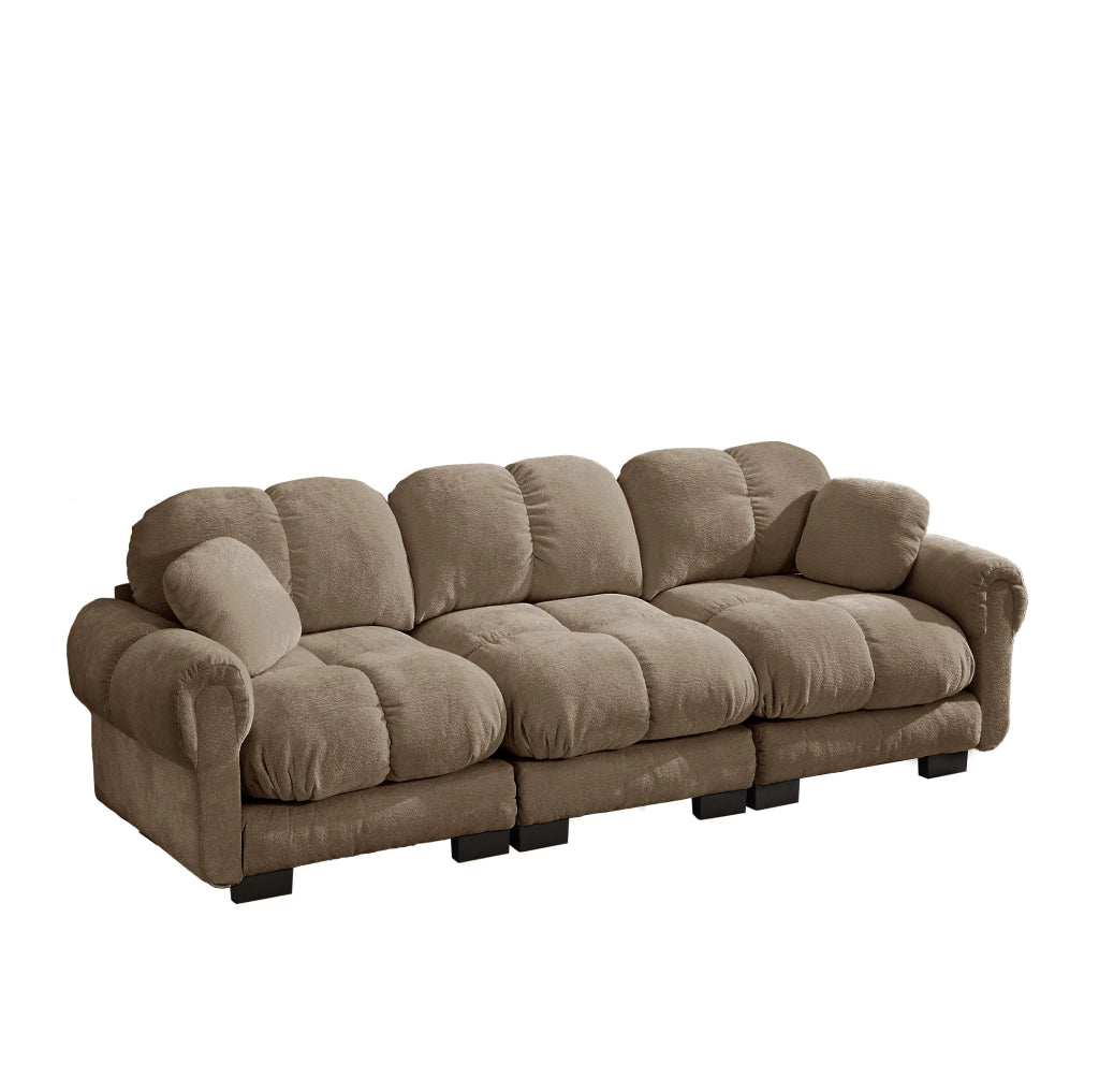 Divano modulare in ciniglia marrone 260 × 86 × 90 cm