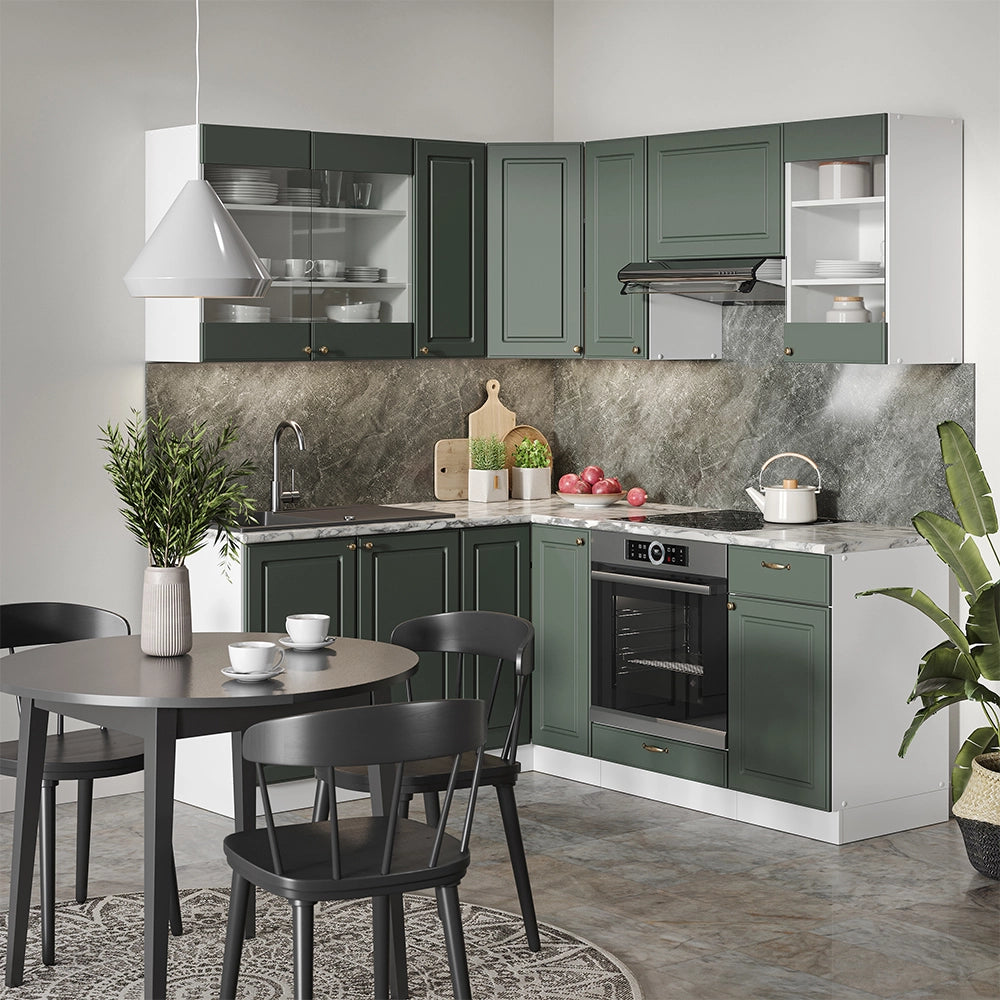 Cucina angolare completa Fame-Line Verde-oro rustico/Bianco 190 x 60 cm, PL Marmo Vicco