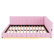 Letto matrimoniale 140×200 cm con LED; USB; Type-C e rete; senza materasso; velluto; rosa