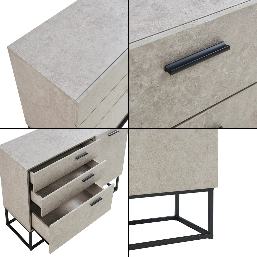 Comò Lavangen con Anta e 3 Cassetti 75 x 100 x 35 cm Nero / Effetto Cemento Chiaro [en.casa]