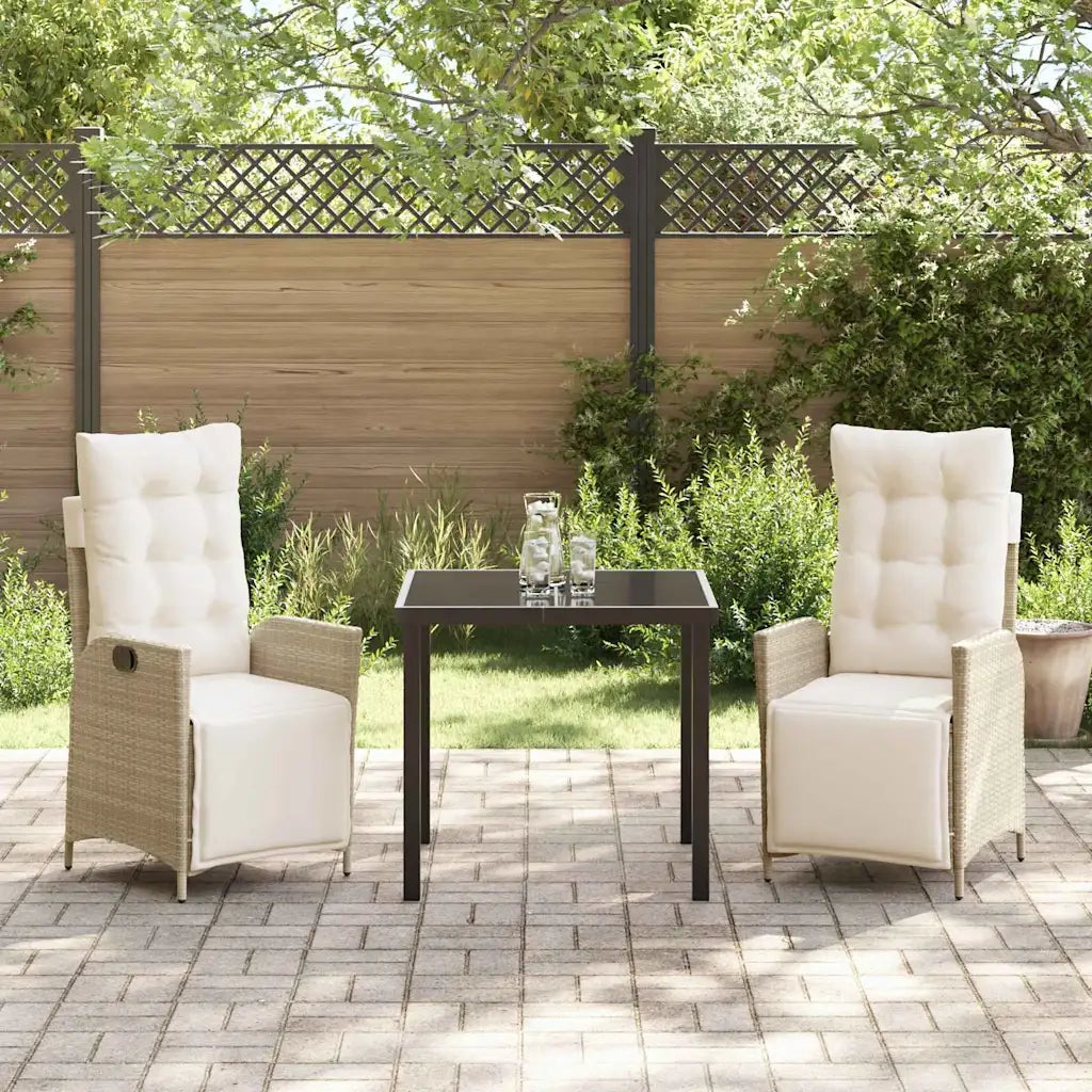 Set da Pranzo per Giardino con cuscino 3 pcs Beige polyrattan