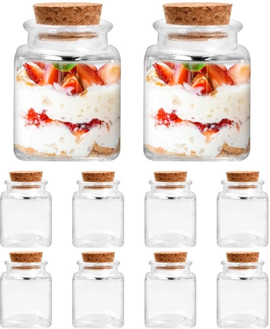 Set di Flessi in Vetro 50ml - Lotto da 10 - Flessi a Chiusura Ermetica con Boccia in Gomma - Vetro di Borosilicato di Alta Qualità - Base Antiscivolo - Ideale per Spezie e Uso Culinario - Set di Flessi per Spezie