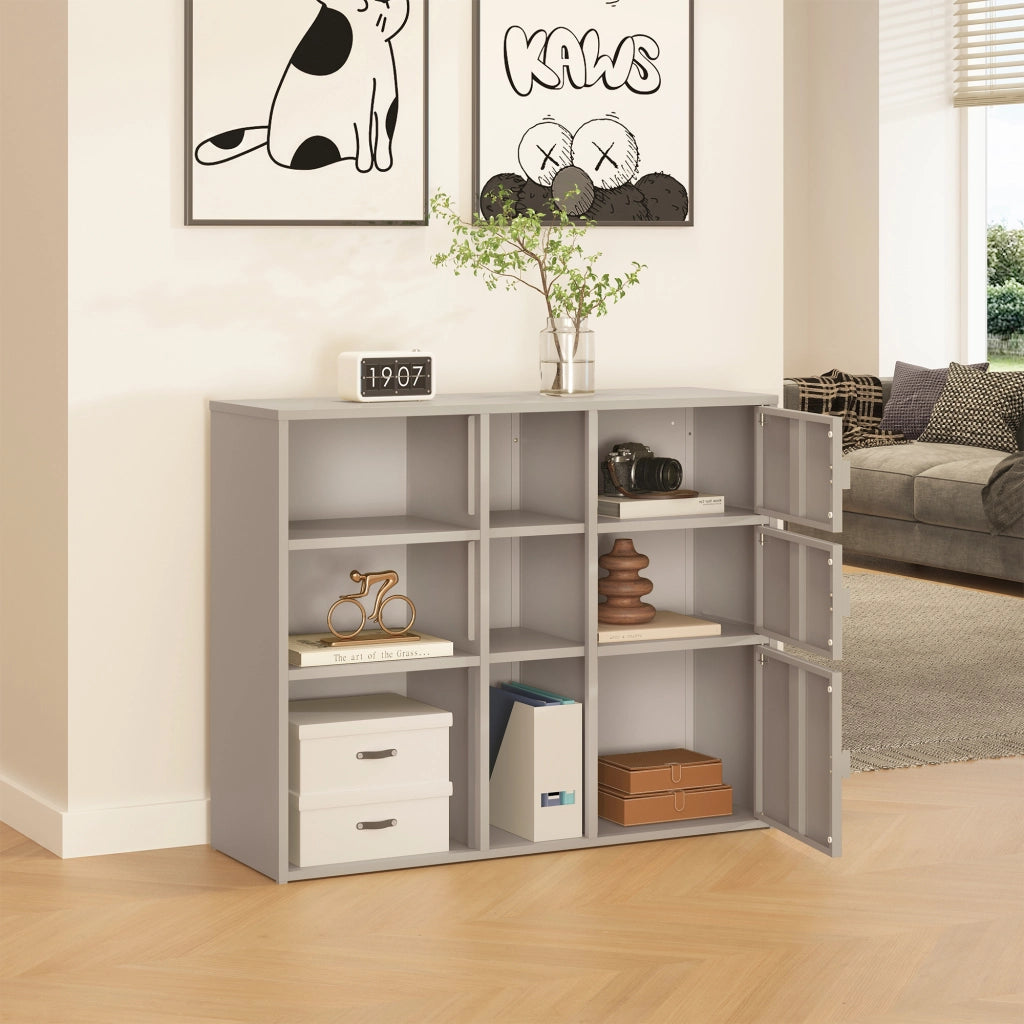 Mobile Contenitore da Ufficio Kliri in Acciaio con 6 Vani Aperti e 3 Ante 100 x 32 x 81 cm - Color Cammello [en.casa]
