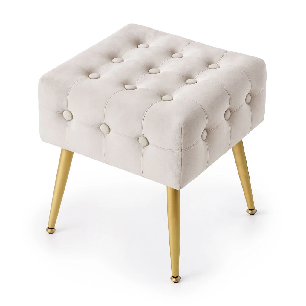 Pouf sgabello in velluto trapuntato 40 cm QUADRA Beige