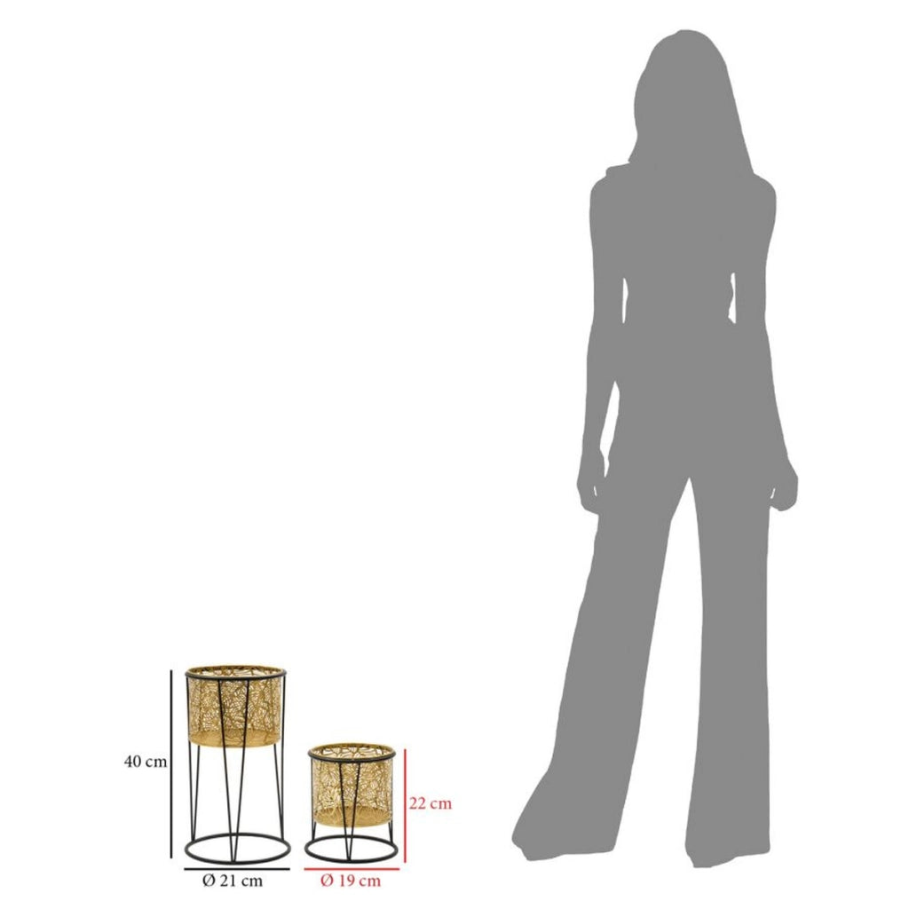 Set di 2 Vasi per Piante VKH399, Oro, Metallo, 21x21x40 cm