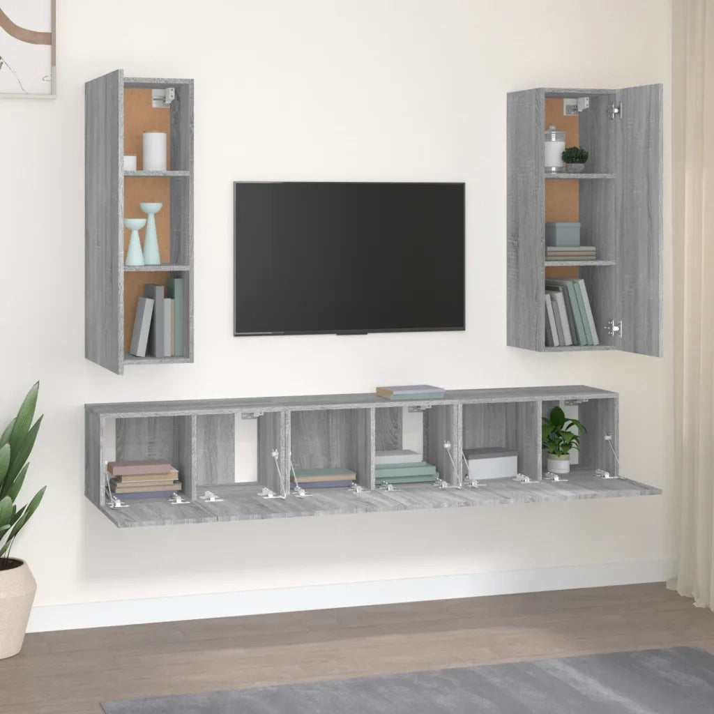 Set di Mobili Porta TV 5 pz Grigio Sonoma in Legno Multistrato