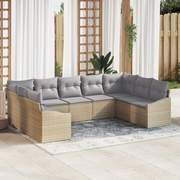 Set da Pranzo da Giardino 9 Pezzi con Cuscini Beige in Polyrattan