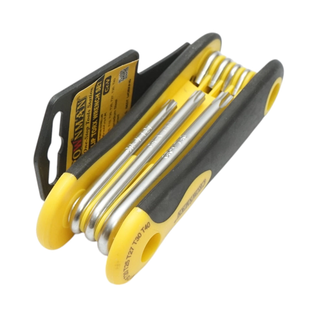 Set di 8 chiavi esagonali Torx pieghevoli con impugnatura a coltello T9-T40mm Cr-V Crownman