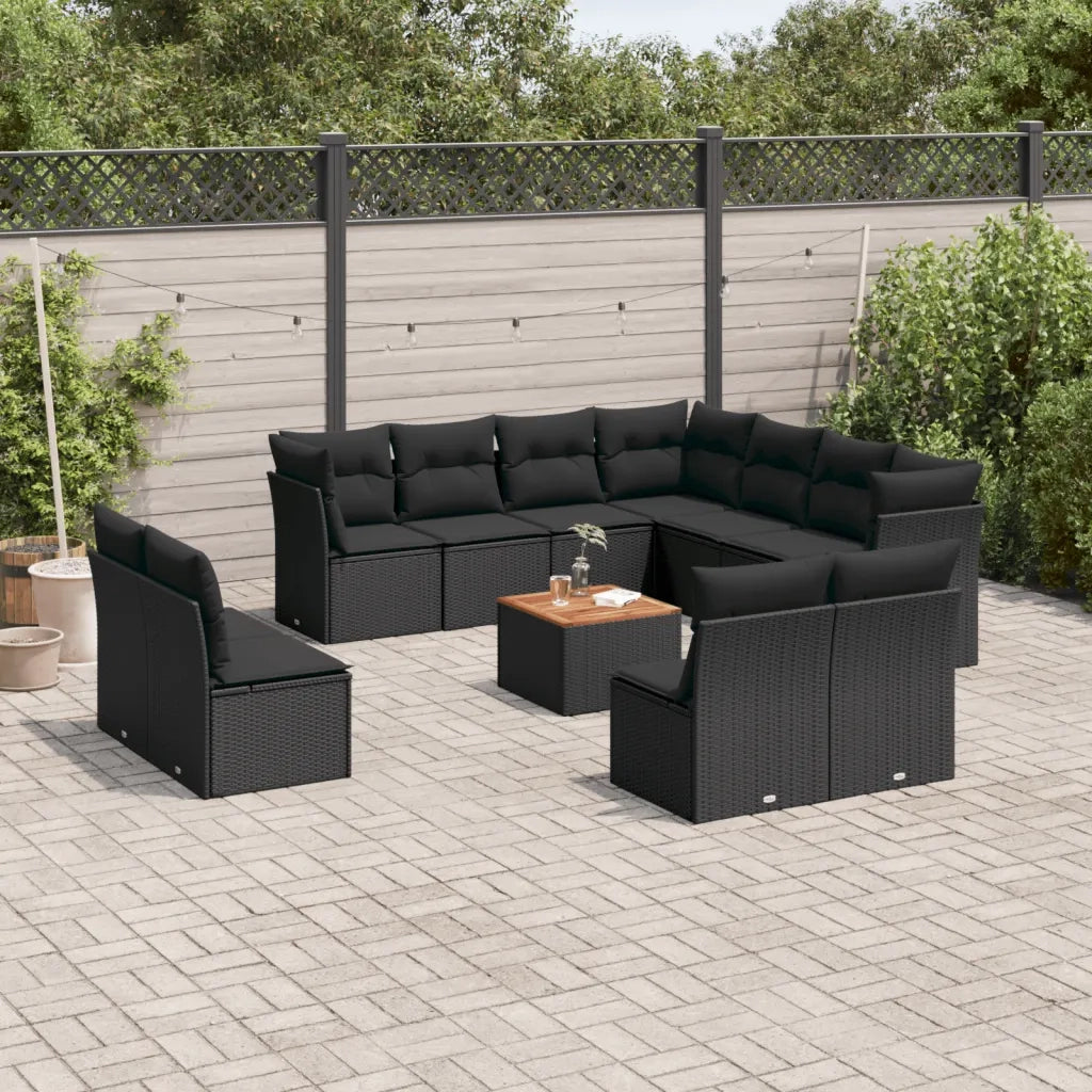 Set Divani da Giardino 12 pz con Cuscini Nero in Polyrattan 3256034