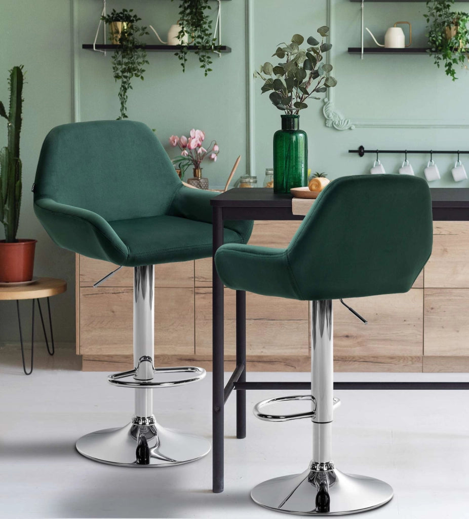 Sgabello Braga in velluto Verde scuro,cromo