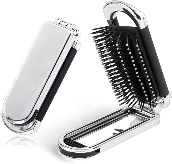 Kam con specchio piegabile - 11 cm mini kam - 180° piegabile kam portatile - con specchio rimovibile - kam con bolla massaggiatore integrato - kam per donne - kam piegabile adatto per viaggi, data, fitness - argento