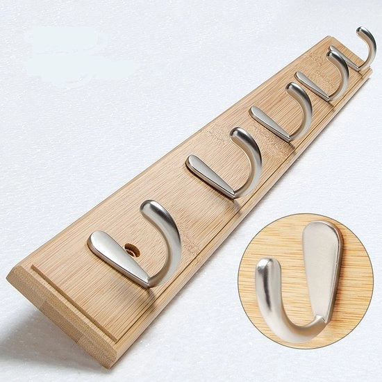 Capocassa in Bambù di Alta Qualità – 49cm – 4 Ganci Singoli – Montaggio Senza Fori – Montaggio a Parete per Casa