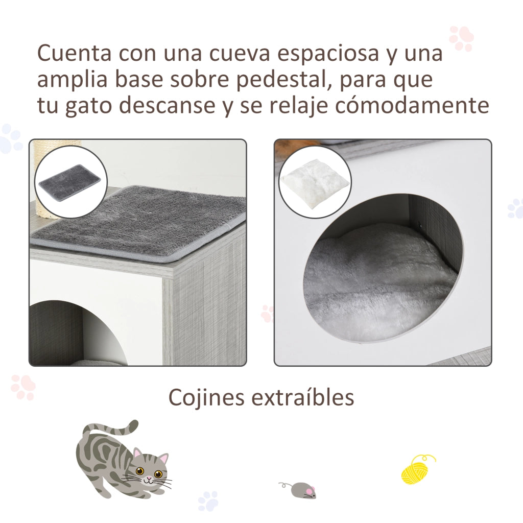 Albero tiragraffi per gatti 3 livelli con piattaforme e cuscini ¨C zephmum ¨C 59x39x62 cm grigio