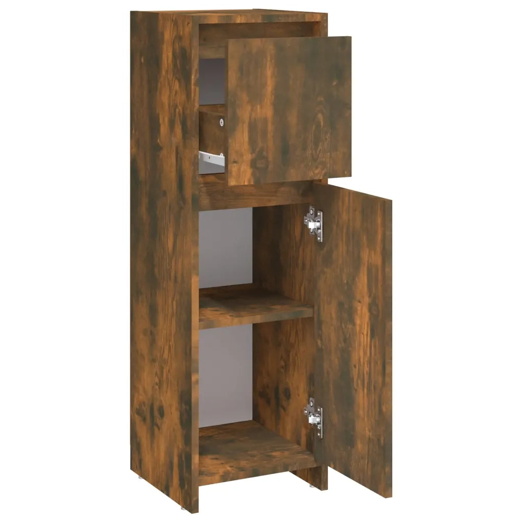 Armadietto Bagno | Armadio da bagno Rovere Fumo 30x30x95 cm in Legno Multistrato