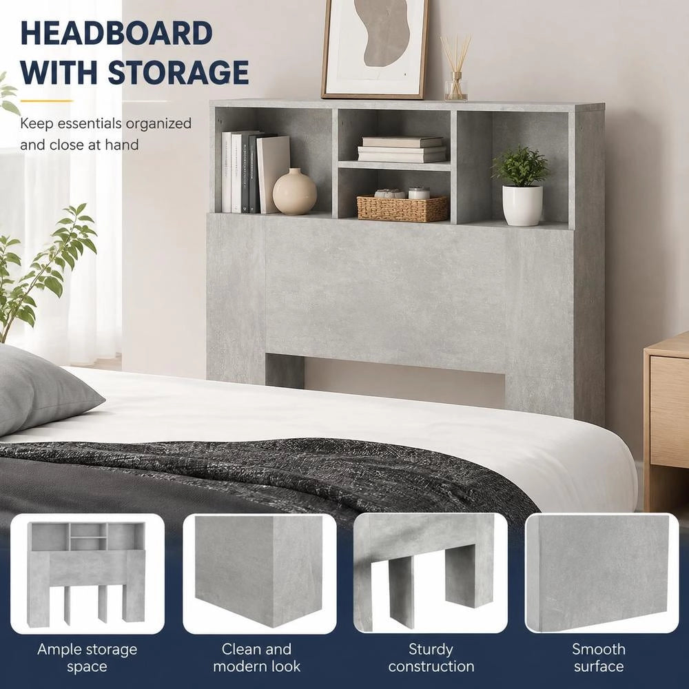 Bed Headboard With Shelves, Concrete Grey, 100x19x103.5 Cm