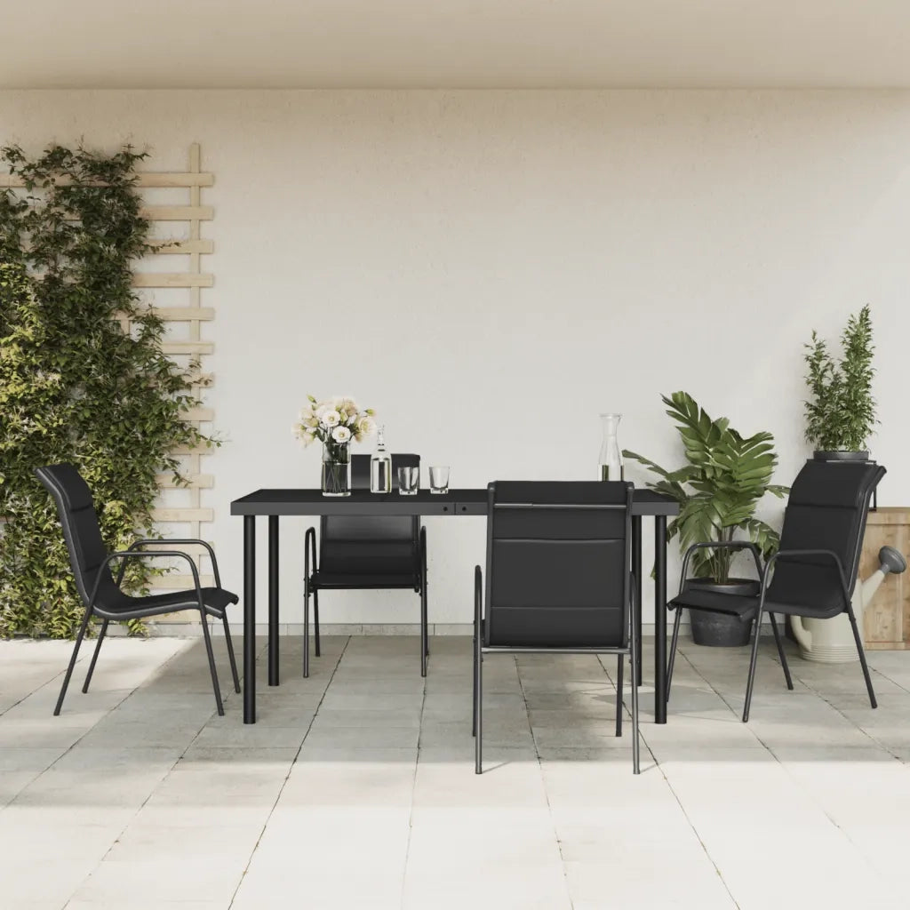 Set da Pranzo da Giardino 5 pz Nero in Acciaio e Textilene 3200698