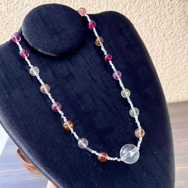 Collana fatta a mano con perline di cristallo viola, regalo di Natale o di compleanno.