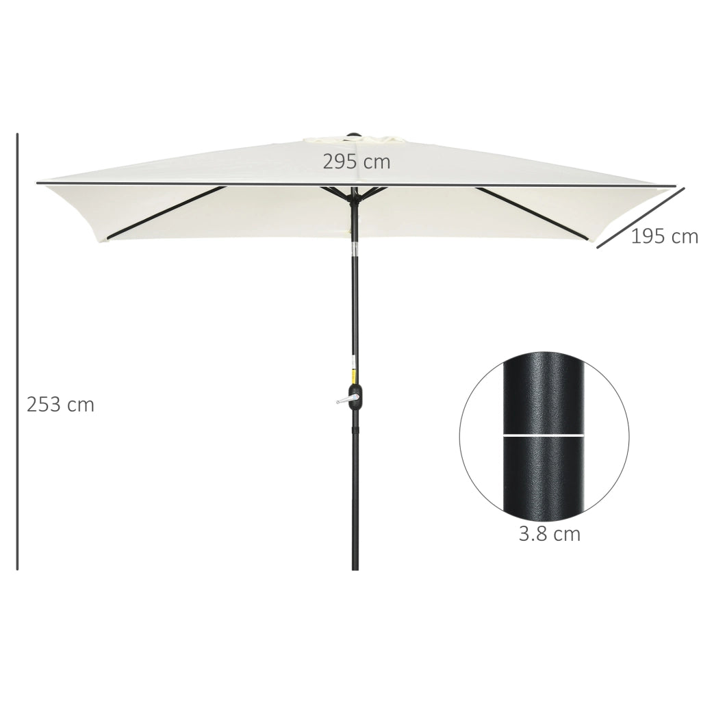 Ombrellone Rettangolare Pieghevole 2x3 m ¨C zephmum ¨C Bianco Crema, Alluminio, Poliestere