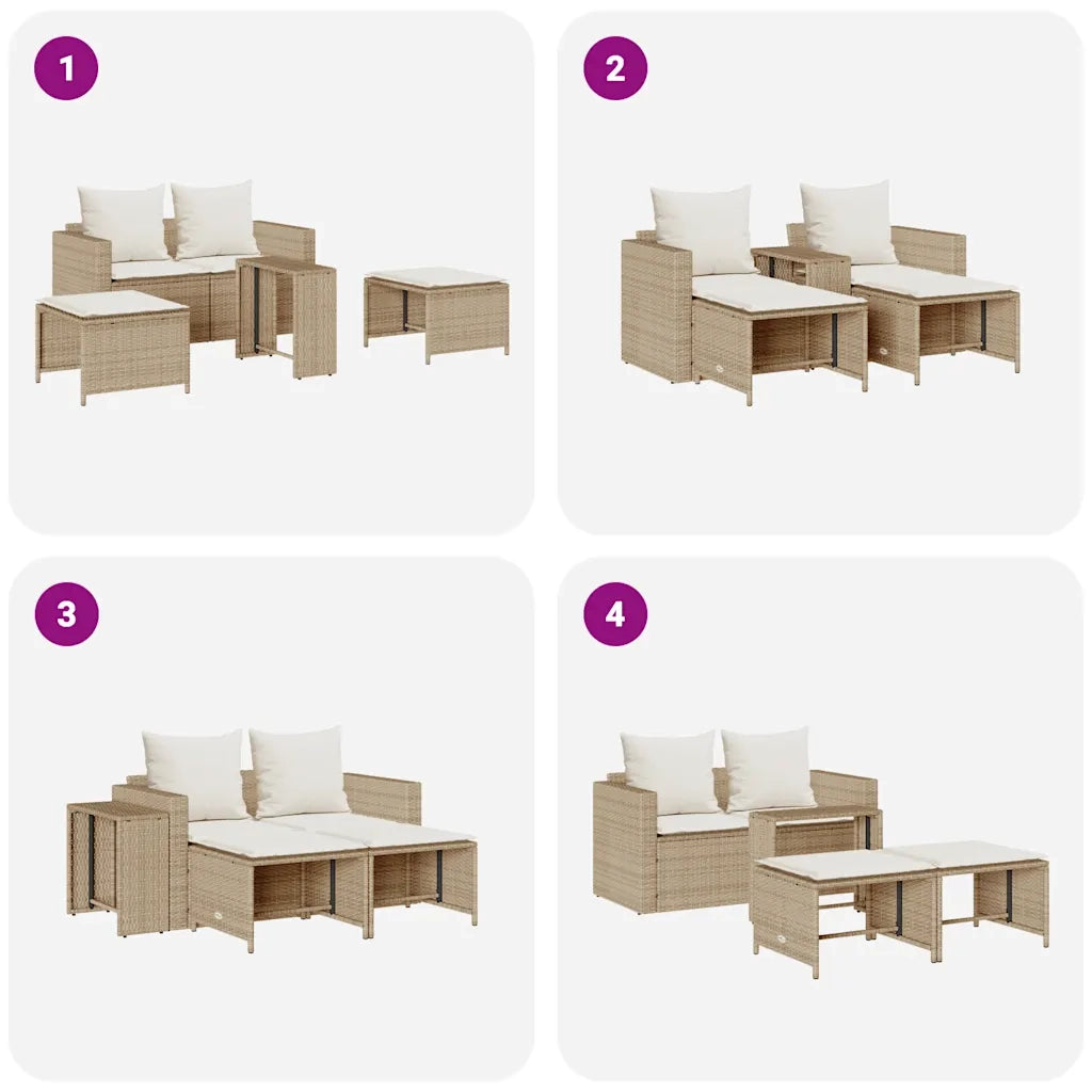 Set Divano da Giardino 5 pz con Cuscini Beige in Polyrattan