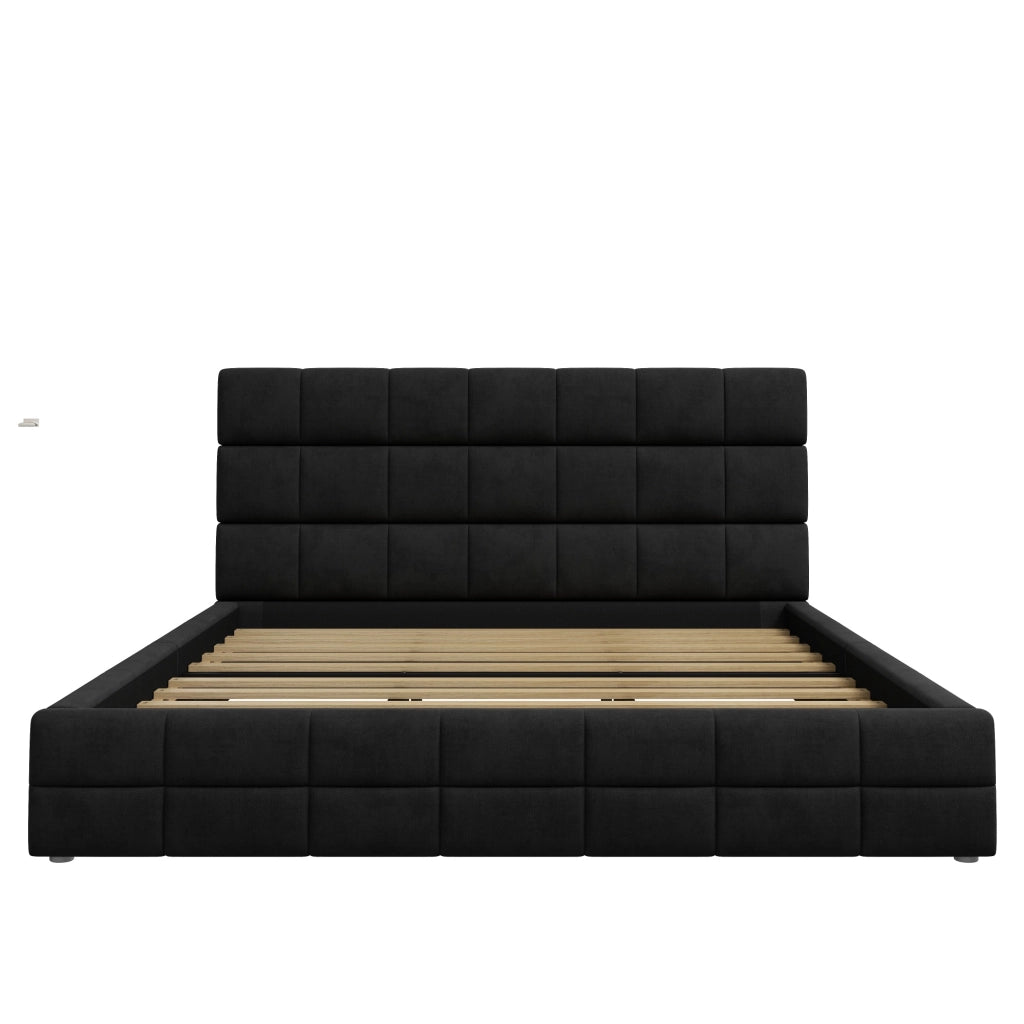 LETTO imbottito 180x200 cm in velluto nero con testiera