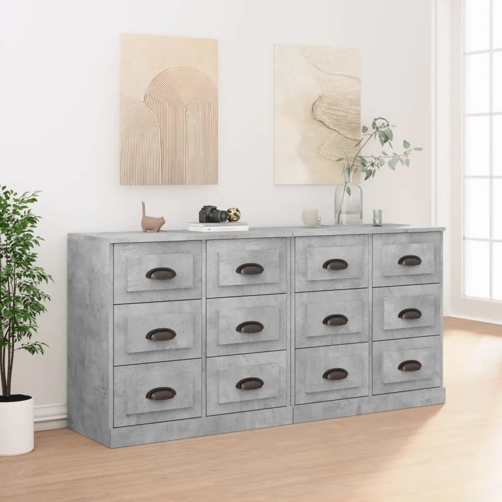 Credenze 2 pz | Madia | Buffet da pranzo | Armadio da pranzo Grigio Cemento in Legno Multistrato