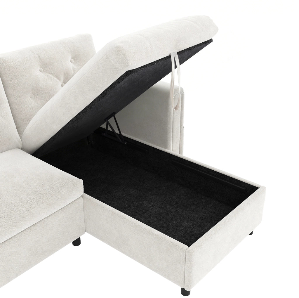 Divano angolare a L beige con letto e contenitore