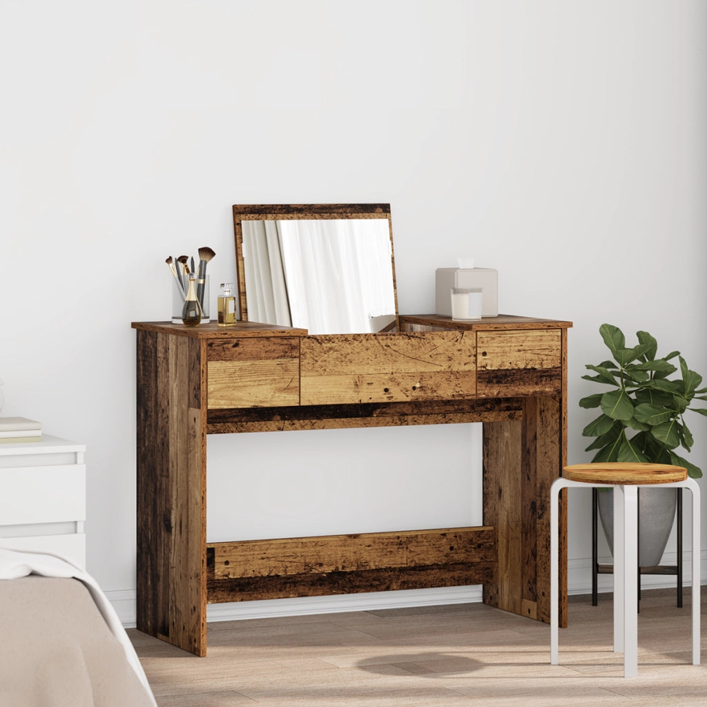 Toletta con specchio legno invecchiato 100x45x76 cm