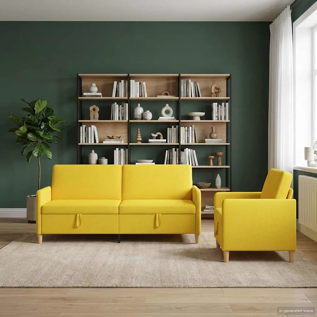 Set di Divani con Storage 2 pz Giallo Chiaro Poliestere 3429242