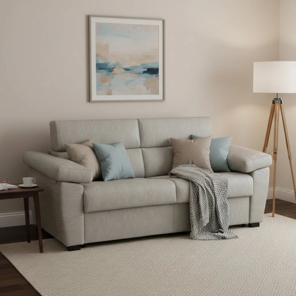 Trino, Divano Letto 3 Posti Sfoderabile Made in Italy, 225x95 cm Beige