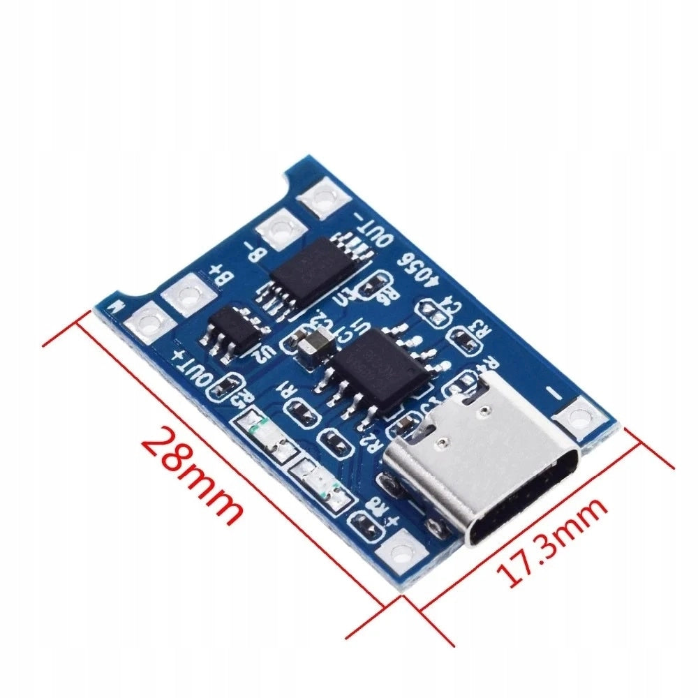 Caricabatterie LI-ION USB Tipo C 5V 1A – Protezione Scarica | Precisione 1,5% | Dimensioni Compatte 28x17mm