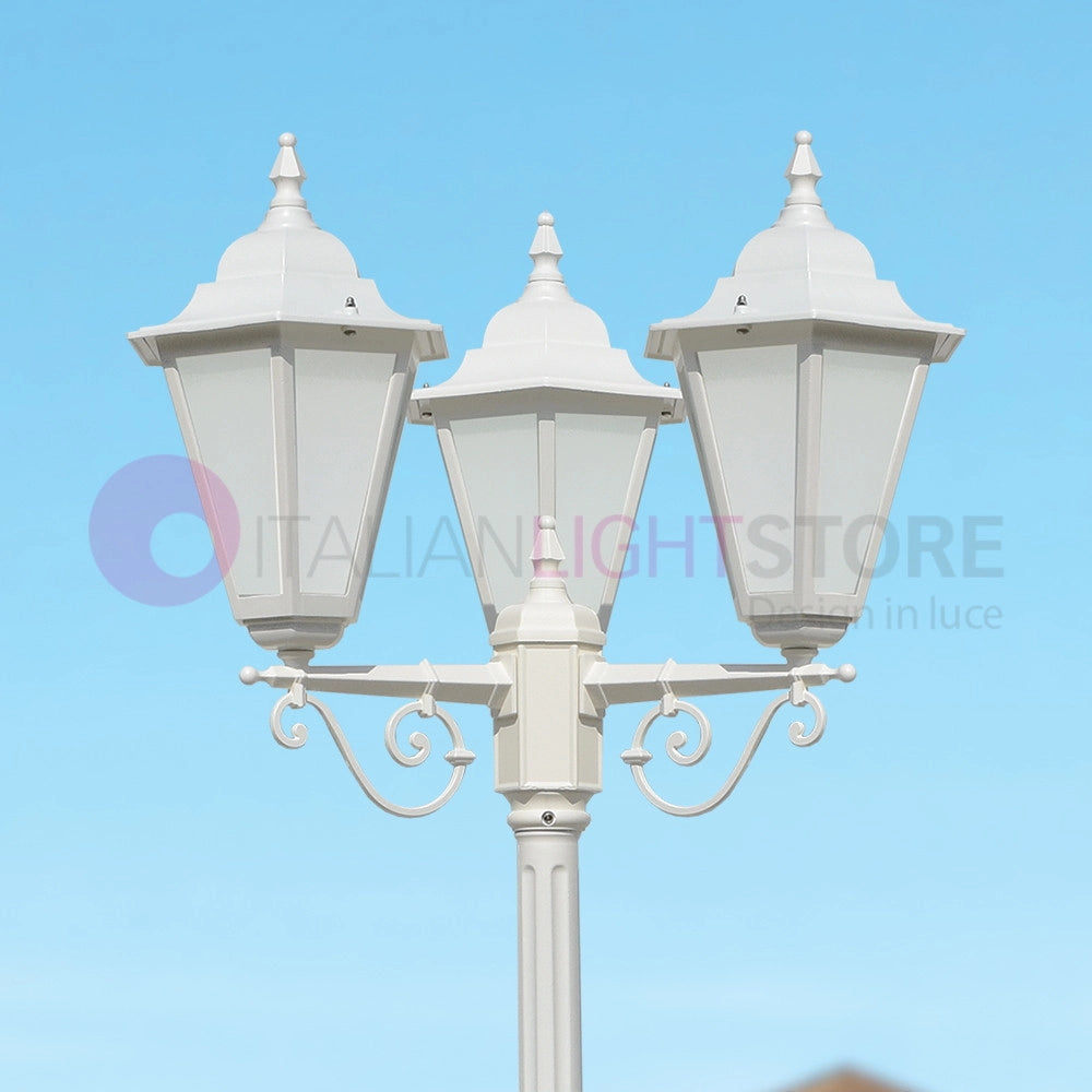DAFNE BIANCO Lampione h.221 a 3 Luci con Lanterne Esagonali per Esterno Giardino