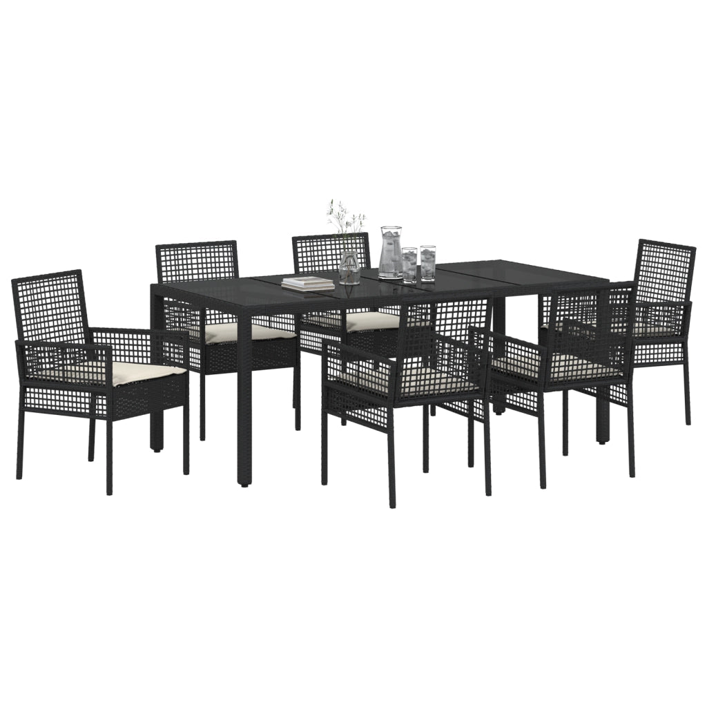 Set da Pranzo da Giardino 7 Pezzi con Cuscini Rattan Nero