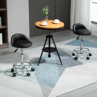 Set 2 Sgabelli Girevoli con Ruote, Altezza Regolabile e Rivestimento Similpelle PU, 38x38x57-72cm